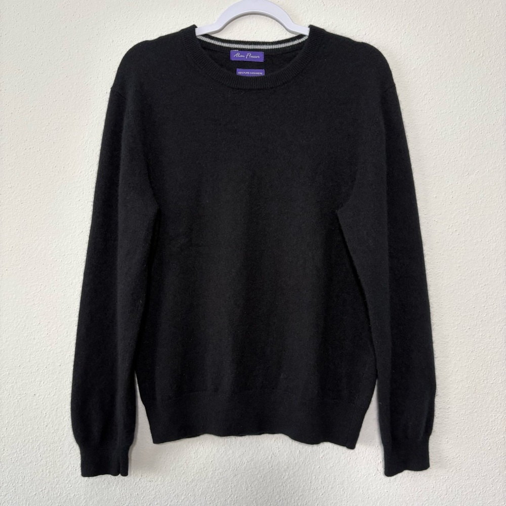 Alan Flusser Mens 100% Cashmere Pullover Crewneck Sweater Size M Black Preppy